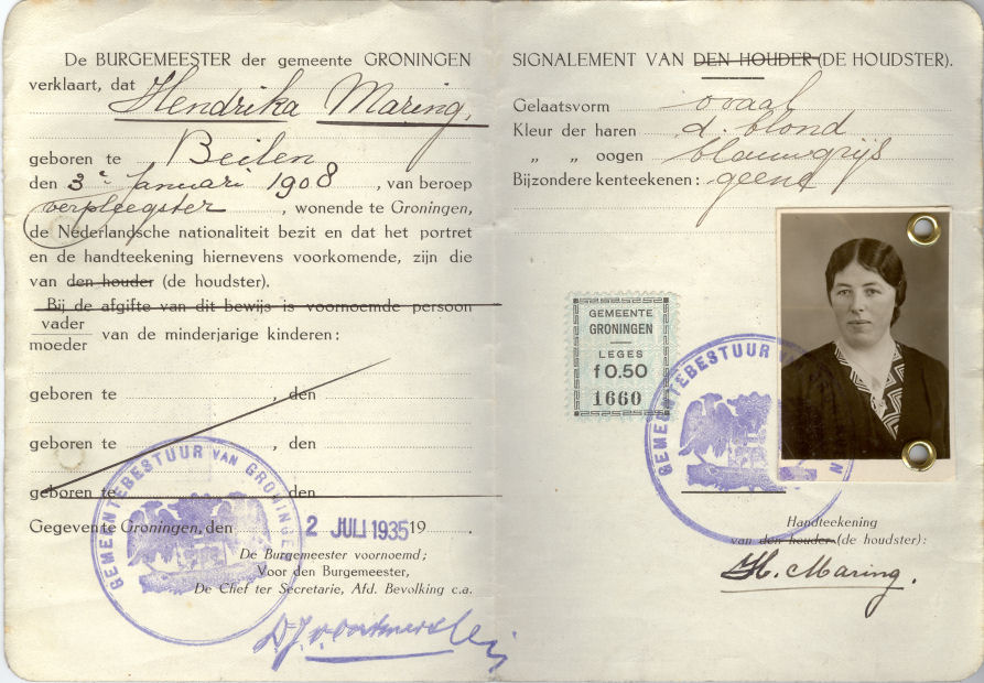 hendrika maring, bewijs NL schap.